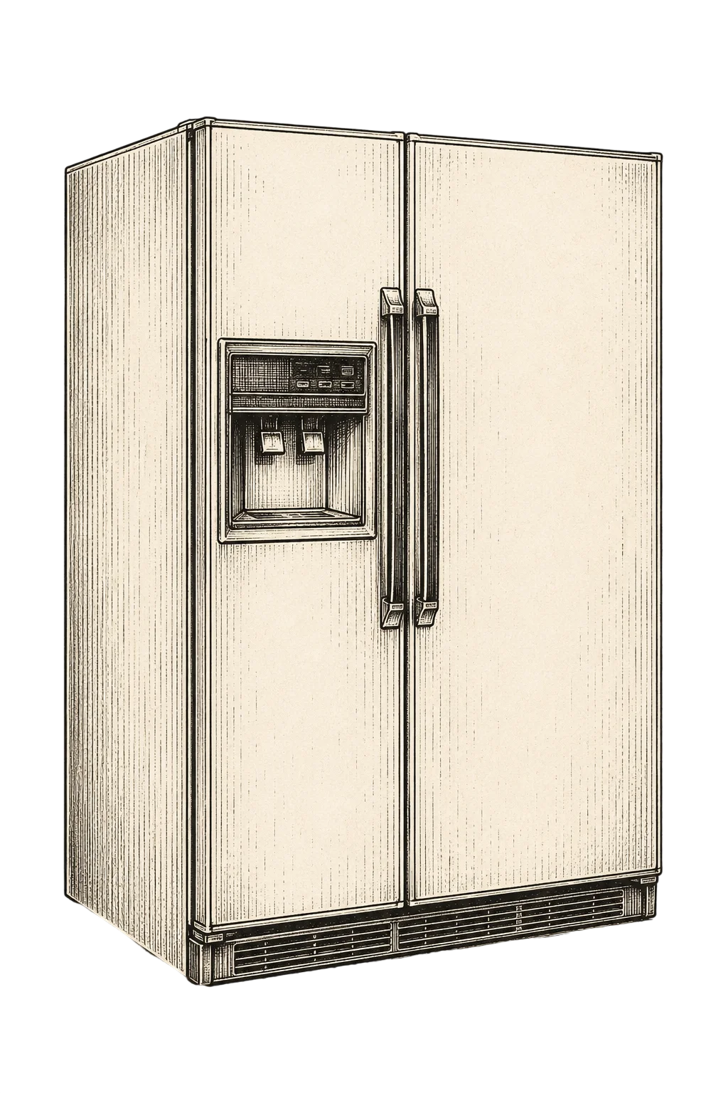 Vintage ink illustration of a refrigerator