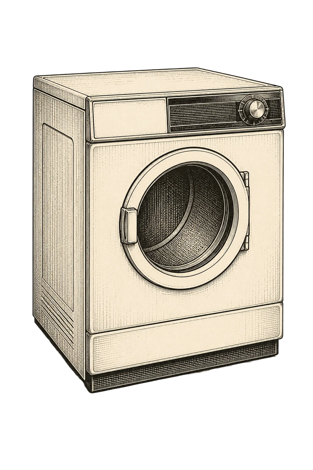 Vintage ink illustration of a clothes dryer