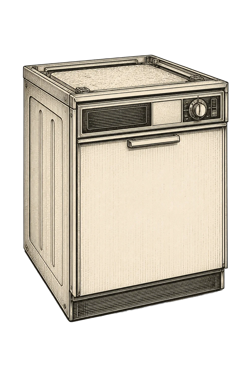 Vintage ink illustration of a dishwasher