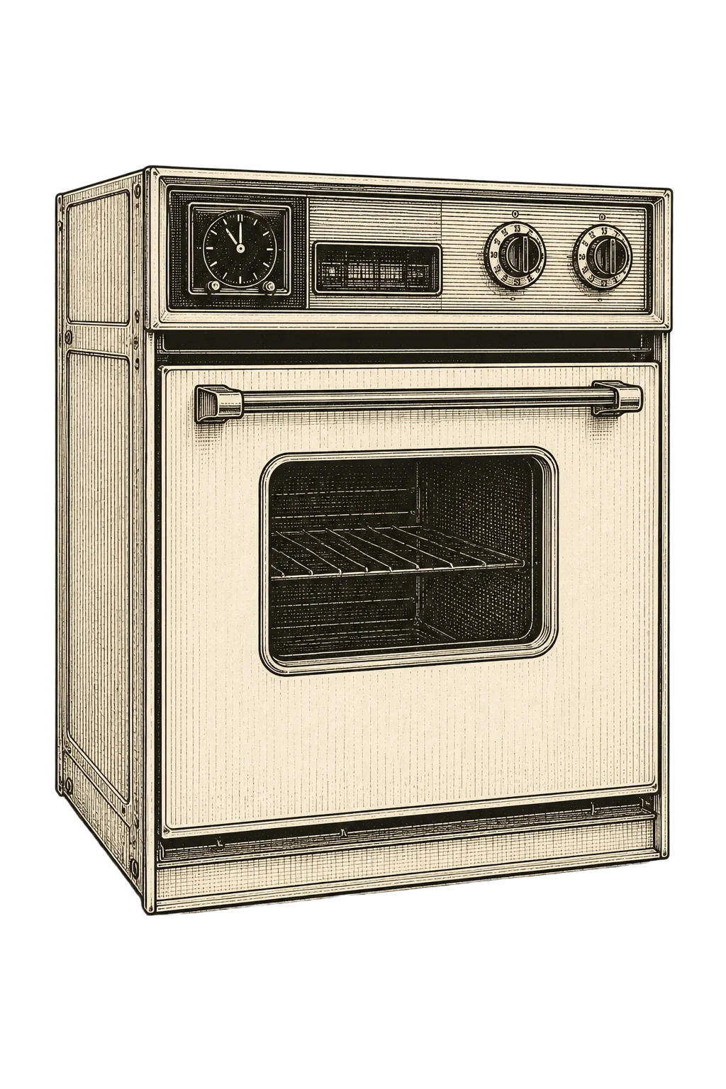 Vintage ink illustration of an oven