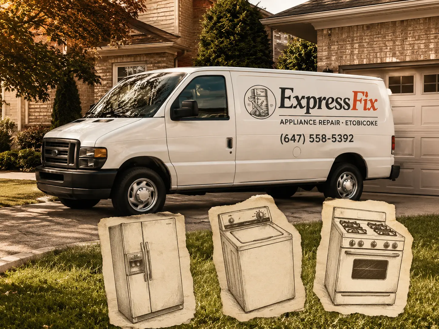 The ExpressFix service van outside a home in Etobicoke